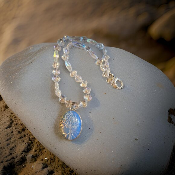 Opalite Tree of Life pendant Crystal ab  Necklace~  20 inches - Picture 1 of 3